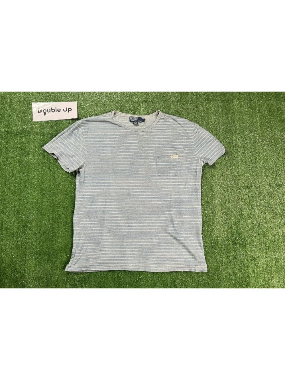 Polo Ralph Lauren Shirt Men Size Large L Green Blue Striped Short Sleeve Vintage